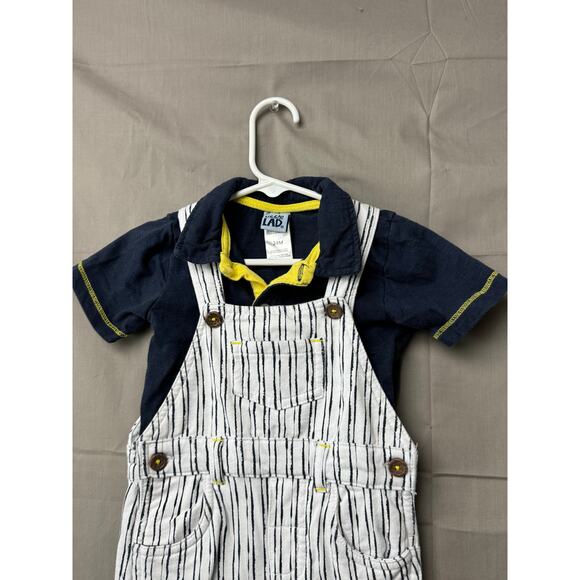 Little Lad Toddler Boy Striped Shorts Overalls and Blue Shirt, Size 24 months - Picture 2 of 6